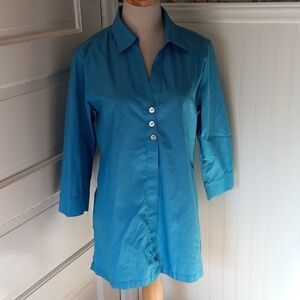 Foxcroft 100% cotton shape fitted non-iron blue shirt
